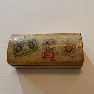 VINTAGE ITALIAN GOLD FLORENTINE BALSAM WOOD STAMP BOX MID-CENTURY DESK ACCESSORY
